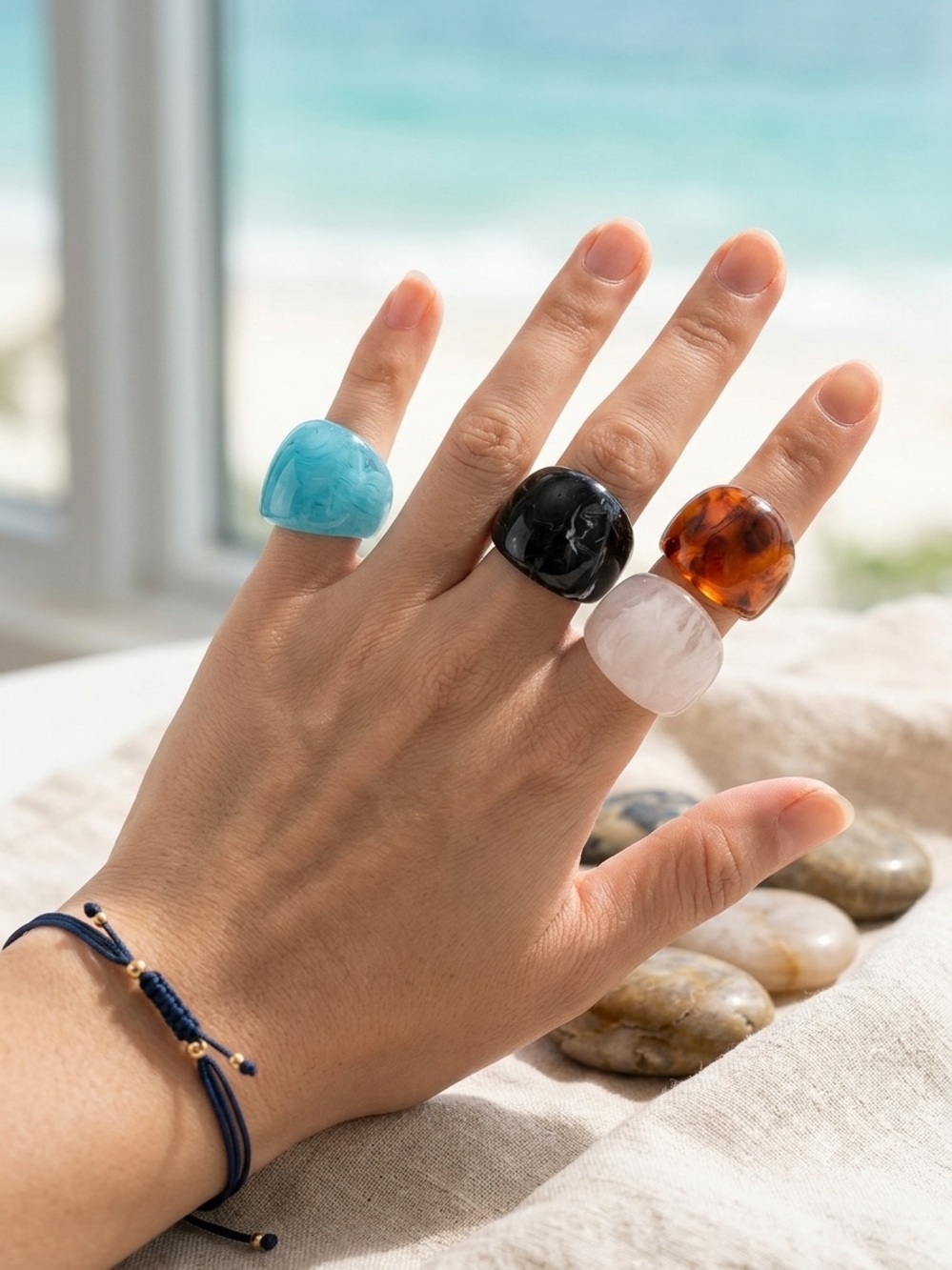 Chunky Resin Statement Rings - Turquoise, Black, Tortoiseshell & White